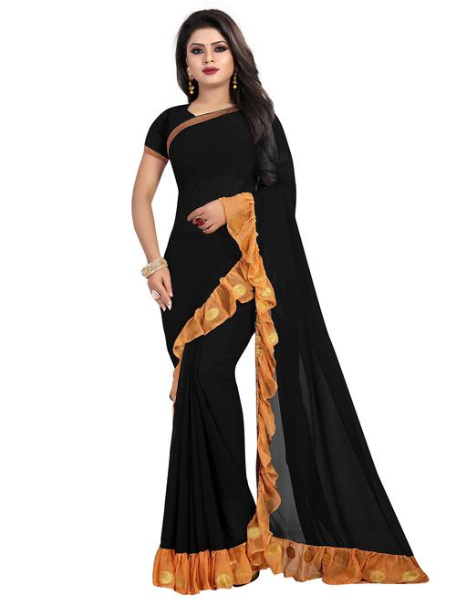ruffle border fusion saree with blouse - 16200016 - Very Small Image - 1