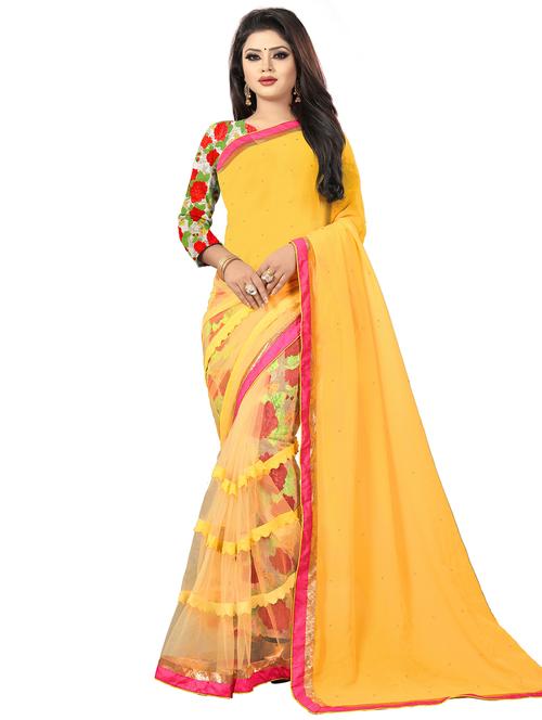 half & half embellished saree with blouse - 16200021 - Very Small Image - 1