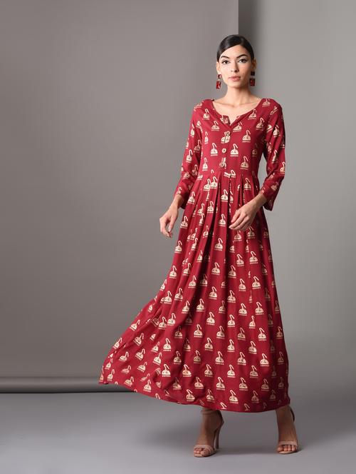 foil printed anarkali kurta - 16200052 - Very Small Image - 1
