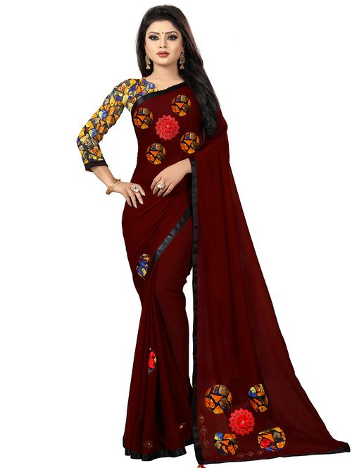 solid embroidered saree with blouse - 16200096 - Very Small Image - 1