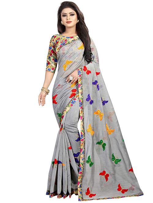 conversational embroidered saree with blouse - 16200103 - Very Small Image - 1