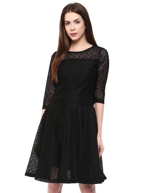 round neck laced a-line dress - 16200627 - Very Small Image - 1