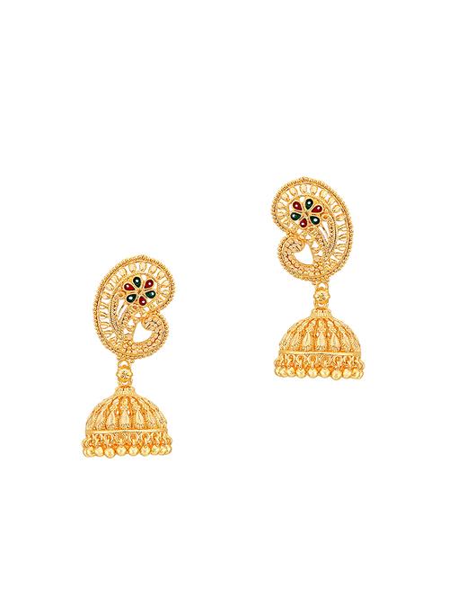 gold metal jhumka earring - 16201371 - Very Small Image - 1