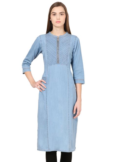 denim straight kurta - 16202987 - Very Small Image - 1