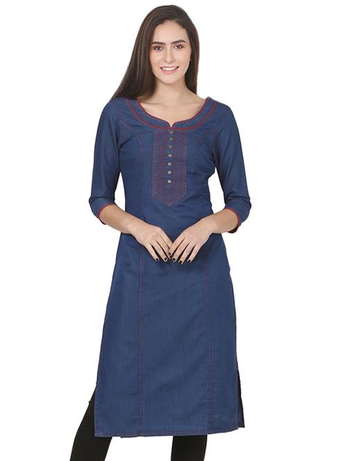 denim straight kurta - 16202988 - Very Small Image - 1