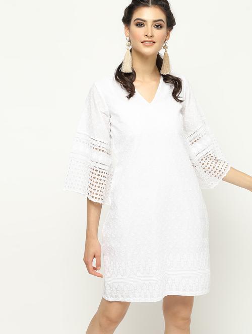cut work bell sleeved chikankari dress - 16203172 - Very Small Image - 1