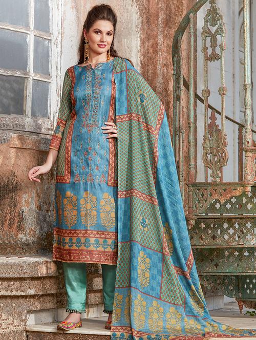 embroidered semi-stitched suit - 16203636 - Very Small Image - 1