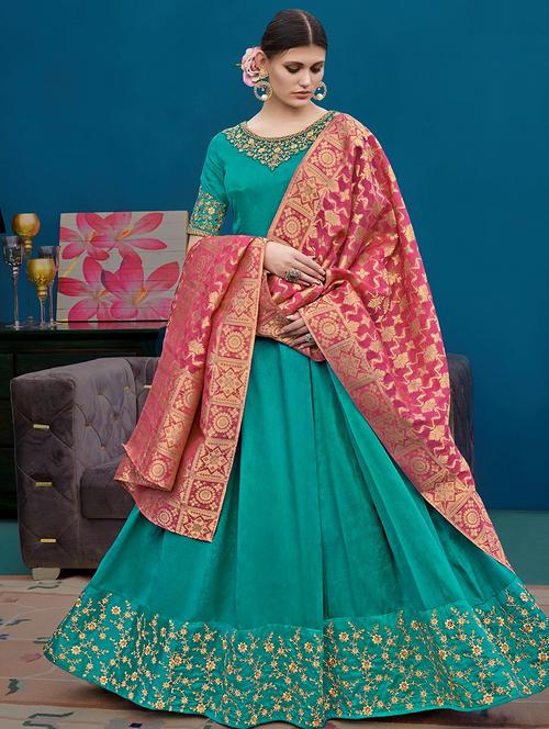 embroidered semi-stitched suit - 16203643 - Very Small Image - 1