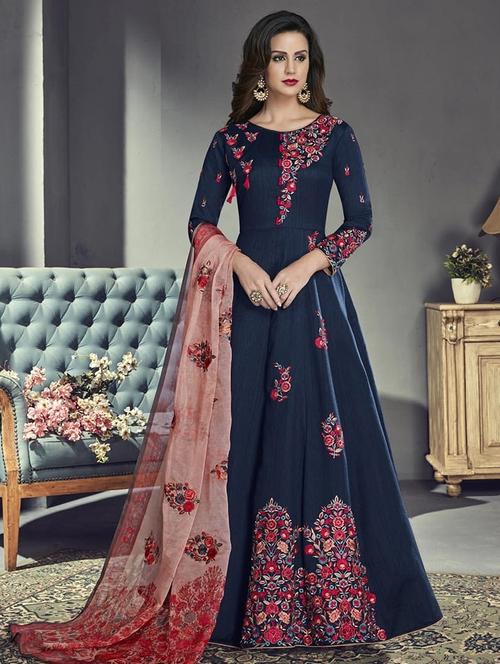 embroidered semi-stitched suit - 16203654 - Very Small Image - 1