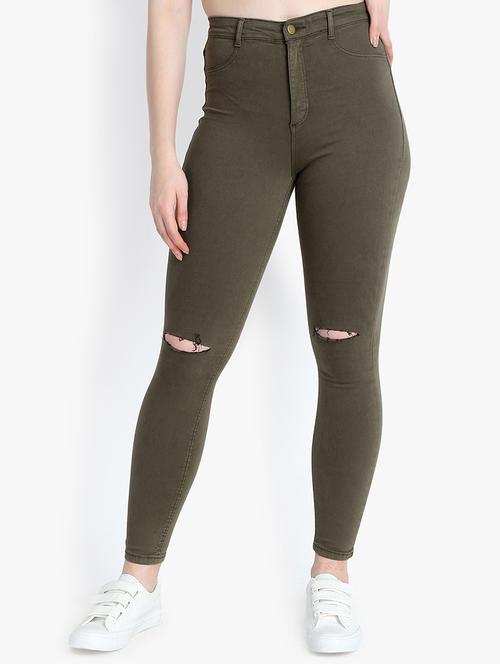 high rise knee slit jeans - 16203667 - Very Small Image - 1
