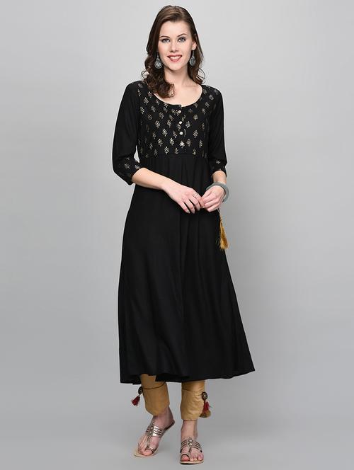 block printed flared kurta - 16204574 - Very Small Image - 1