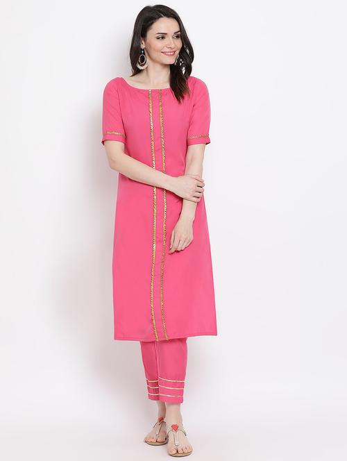 pink gota lace kurta pant set - 16208044 - Very Small Image - 1