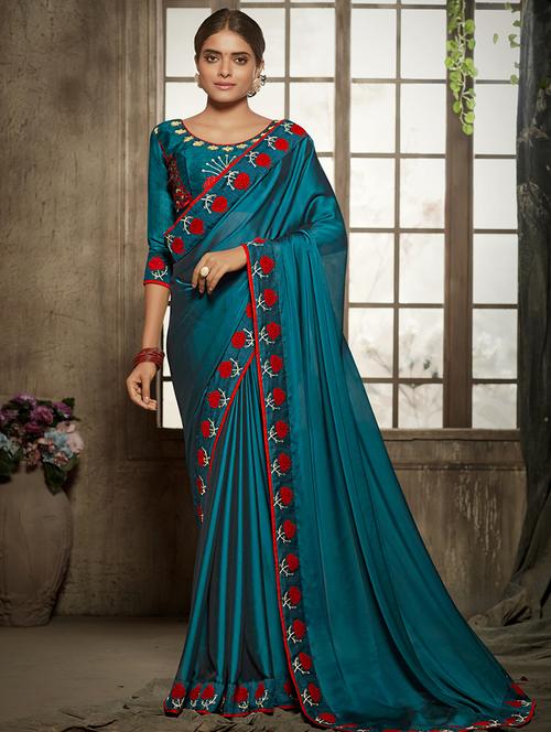 embroidered bordered mysore silk saree with blouse - 16208089 - Very Small Image - 1