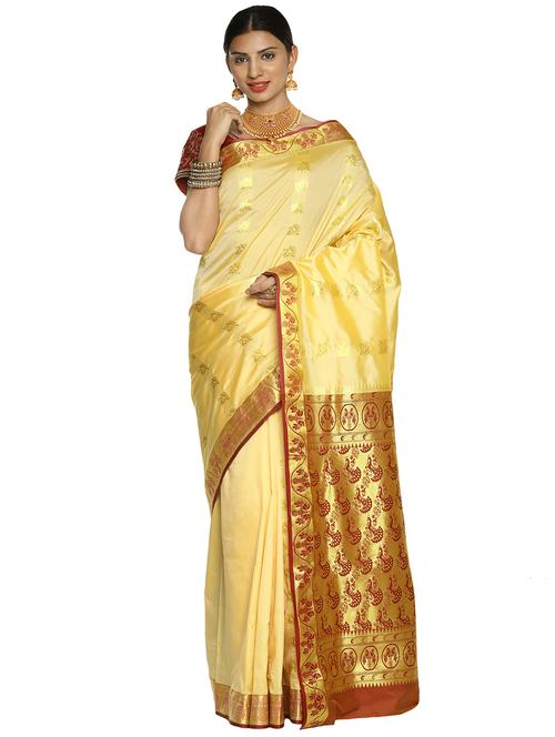 ethnic zari motif paithani saree with blouse - 16209530 - Very Small Image - 1