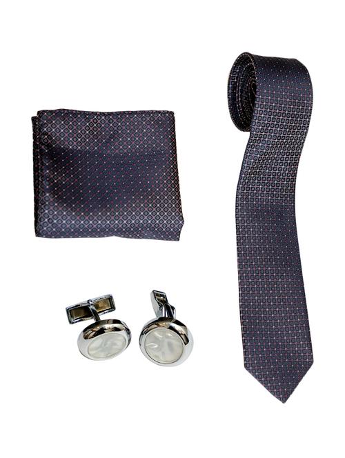 purple micro-fiber tie , pocket square and cuff links - 16209554 - Very Small Image - 1
