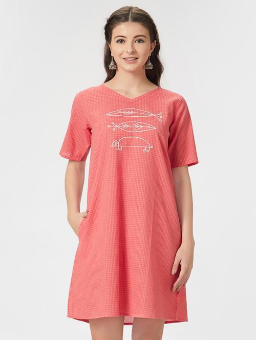 embroidered checkered a-line dress - 16209620 - Very Small Image - 1