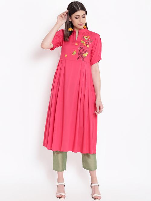 embroidered flared kurta - 16215184 - Very Small Image - 1
