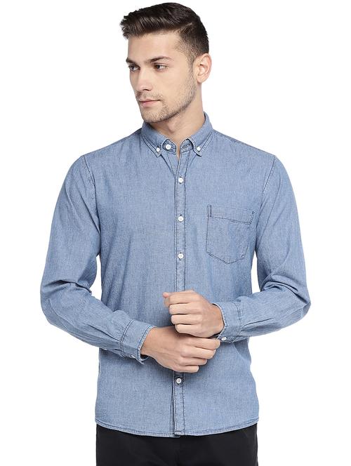 blue solid casual shirt - 16215401 - Very Small Image - 1