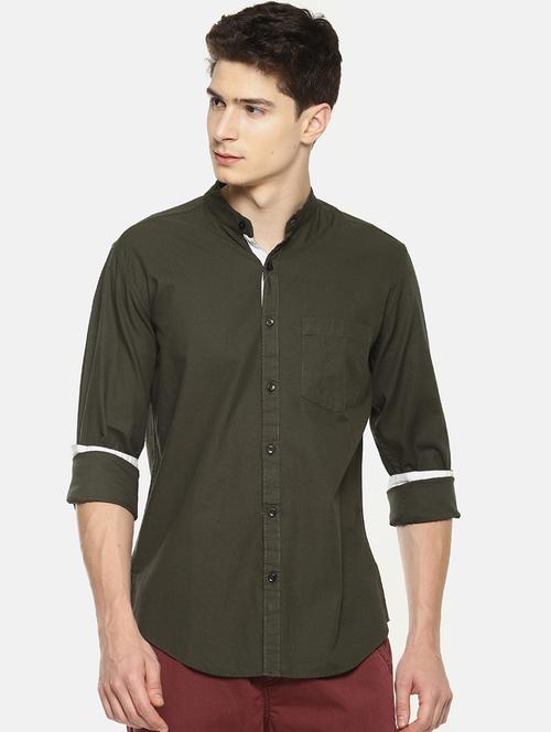 green solid casual shirt - 16216182 - Very Small Image - 1