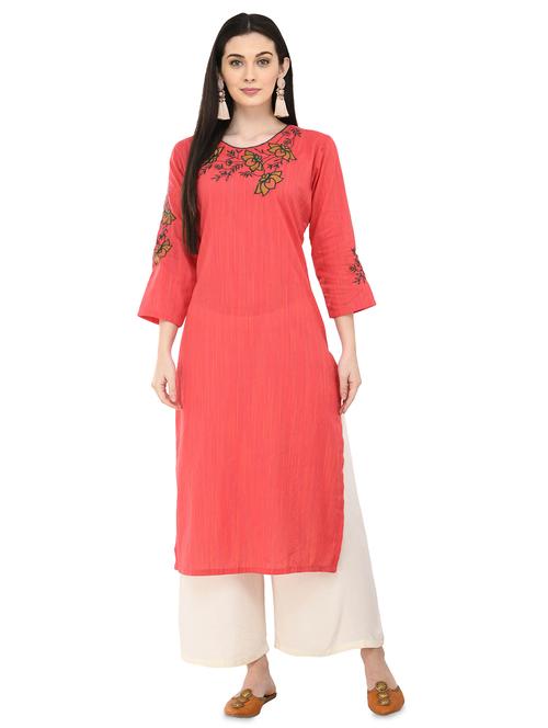floral embroidered straight kurta - 16216263 - Very Small Image - 1