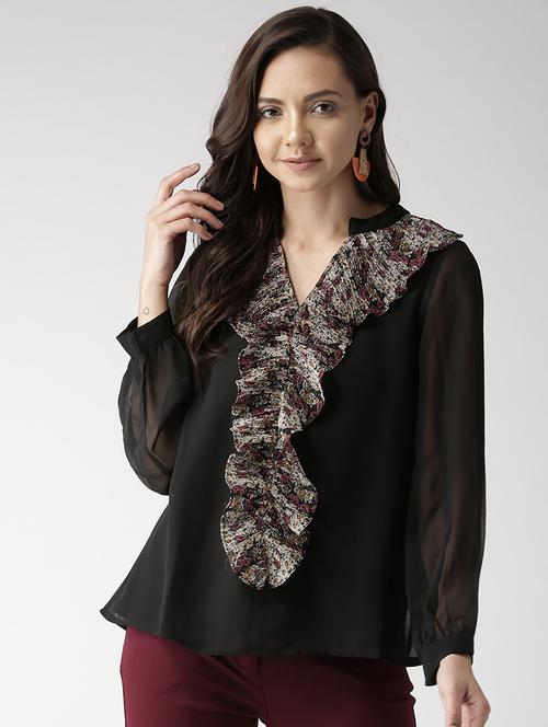sheer sleeve ruffled top - 16216617 - Very Small Image - 1