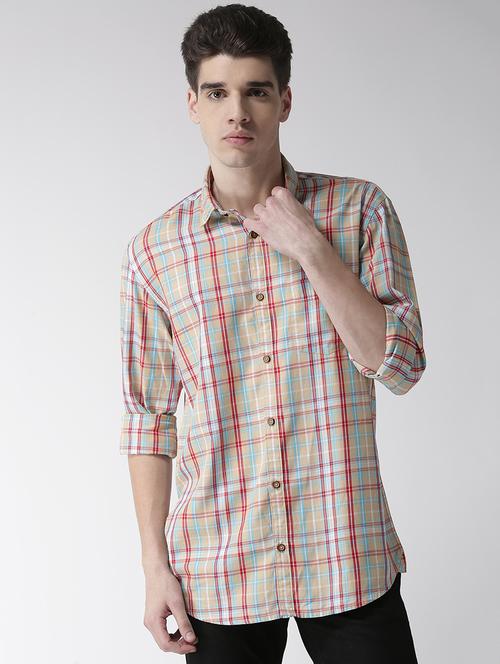 beige checkered casual shirt - 16218001 - Very Small Image - 1