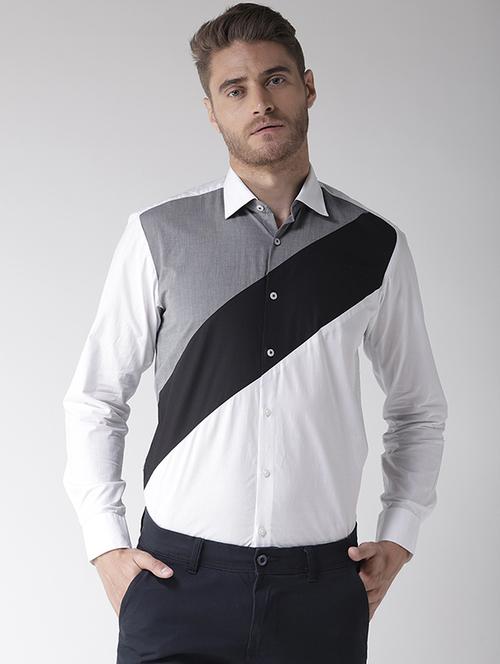 white color block casual shirt - 16218015 - Very Small Image - 1