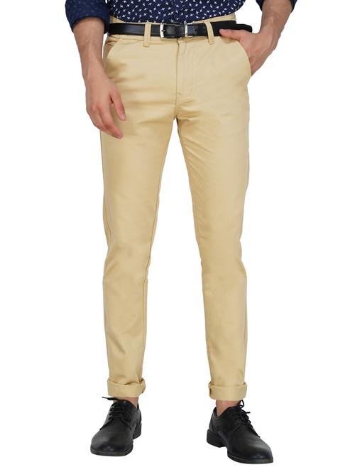 beige solid chinos - 16218206 - Very Small Image - 1