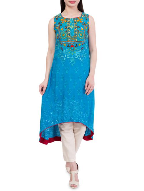 floral printed high-low kurta - 16218681 - Very Small Image - 1
