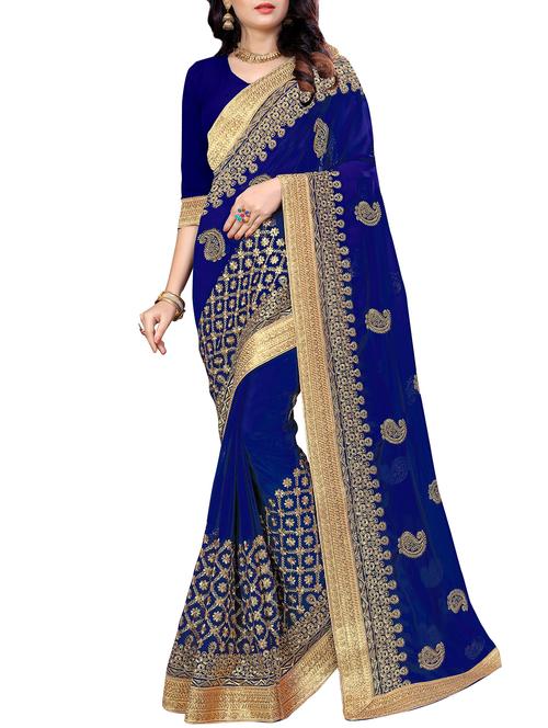 paisley zari embroidered saree with blouse - 16218785 - Very Small Image - 1