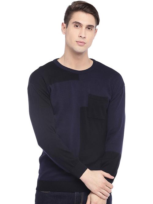 navy blue color block pullover - 16220209 - Very Small Image - 1