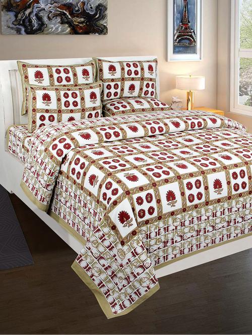 pure cotton double bedsheet  with 2 pillow covers - 16220622 - Very Small Image - 1