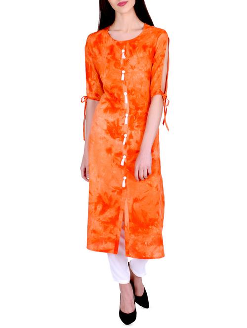tie & dye straight kurta with tassels - 16221360 - Very Small Image - 1