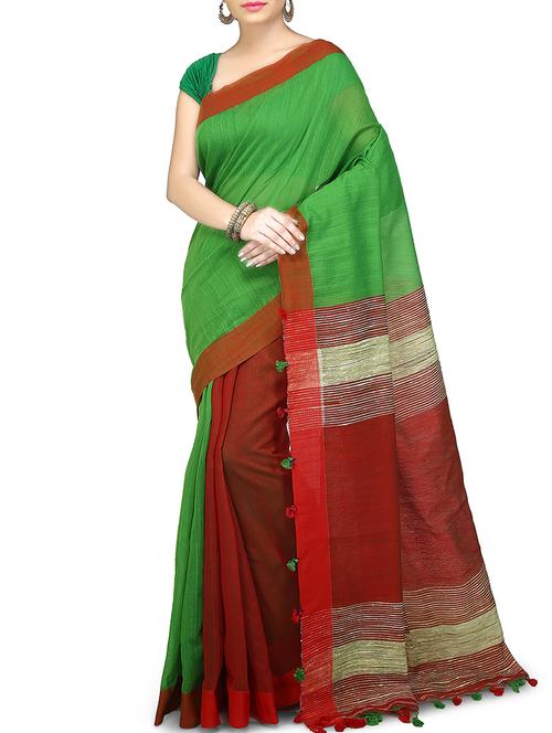 half & half handloom saree with blouse - 16221397 - Very Small Image - 1
