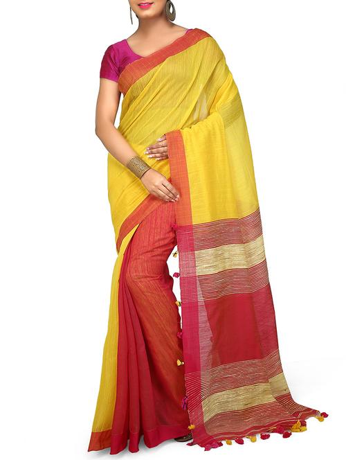 half & half handloom saree with blouse - 16221400 - Very Small Image - 1