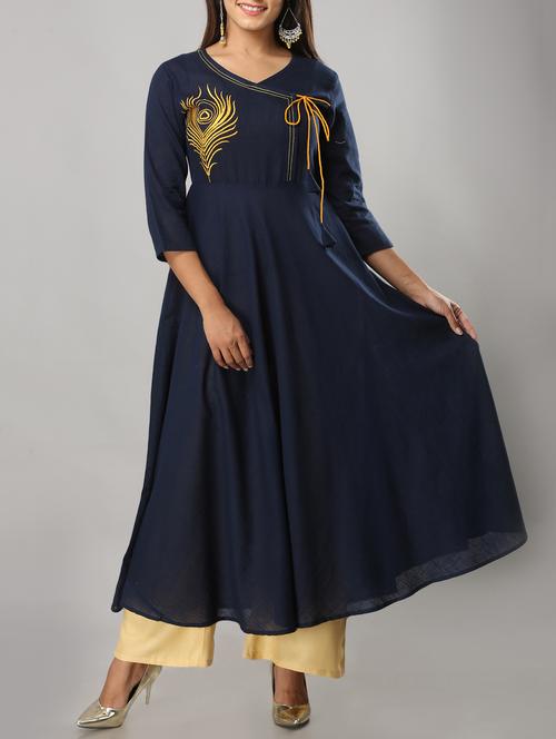 embroidered angrakha kurta - 16222036 - Very Small Image - 1