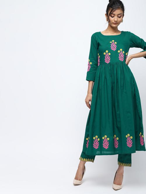 block print flared kurta - 16222179 - Very Small Image - 1