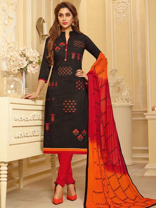 embroidered straight unstitched suit - 16225674 - Very Small Image - 1