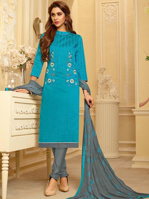 embroidered straight unstitched suit - 16225675 - Very Small Image - 1