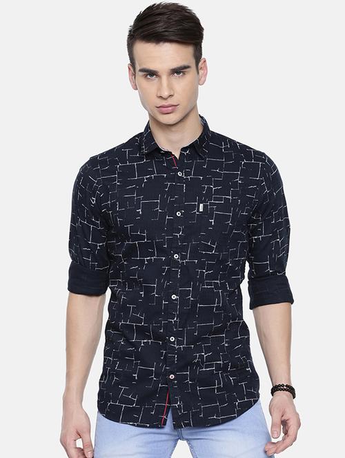 navy blue printed casual shirt - 16225856 - Very Small Image - 1