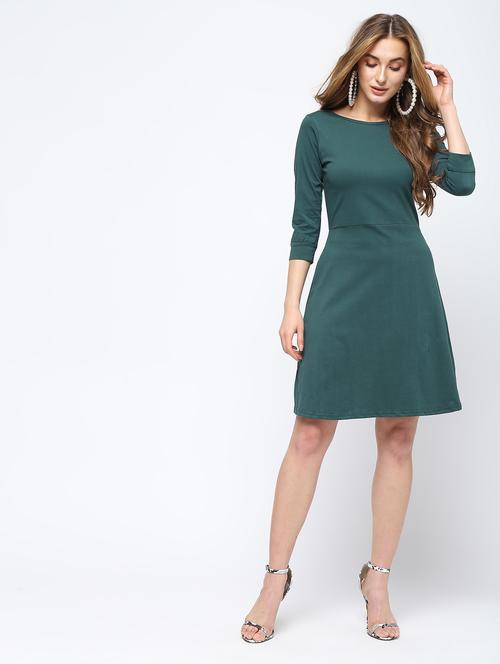 round neck solid a-line dress - 16226119 - Very Small Image - 1