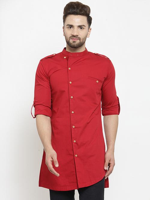 red solid asymmetric kurta - 16226438 - Very Small Image - 1