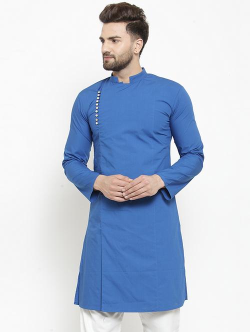 blue solid long kurta - 16226440 - Very Small Image - 1