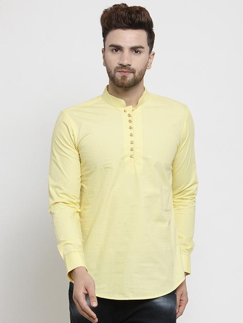 yellow solid short kurta - 16226448 - Very Small Image - 1