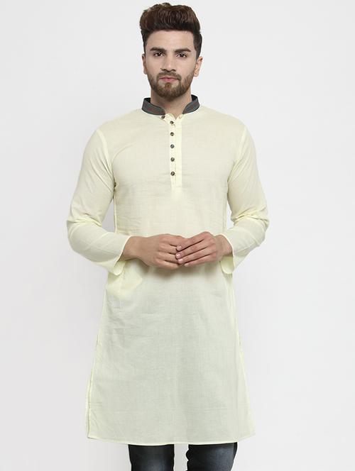 yellow solid long kurta - 16226450 - Very Small Image - 1