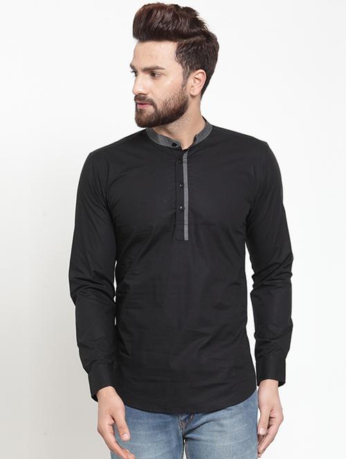 black solid short kurta - 16226453 - Very Small Image - 1