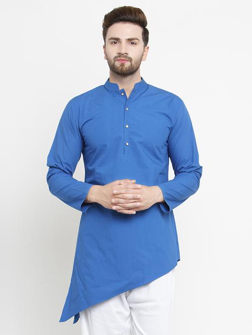 blue solid asymmetric kurta - 16226459 - Very Small Image - 1