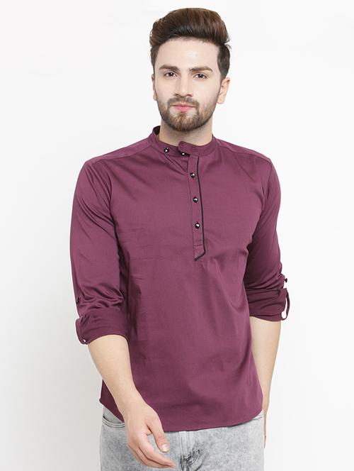 purple solid short kurta - 16226462 - Very Small Image - 1