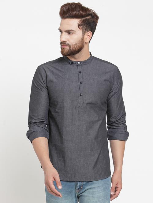 grey solid short kurta - 16226465 - Very Small Image - 1