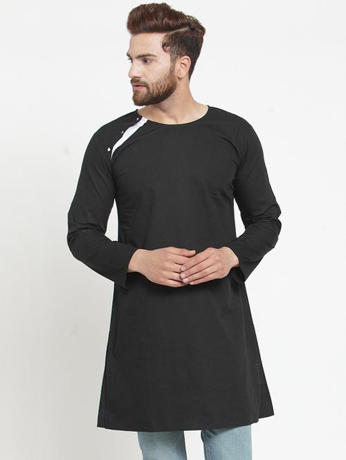 black solid long kurta - 16226467 - Very Small Image - 1